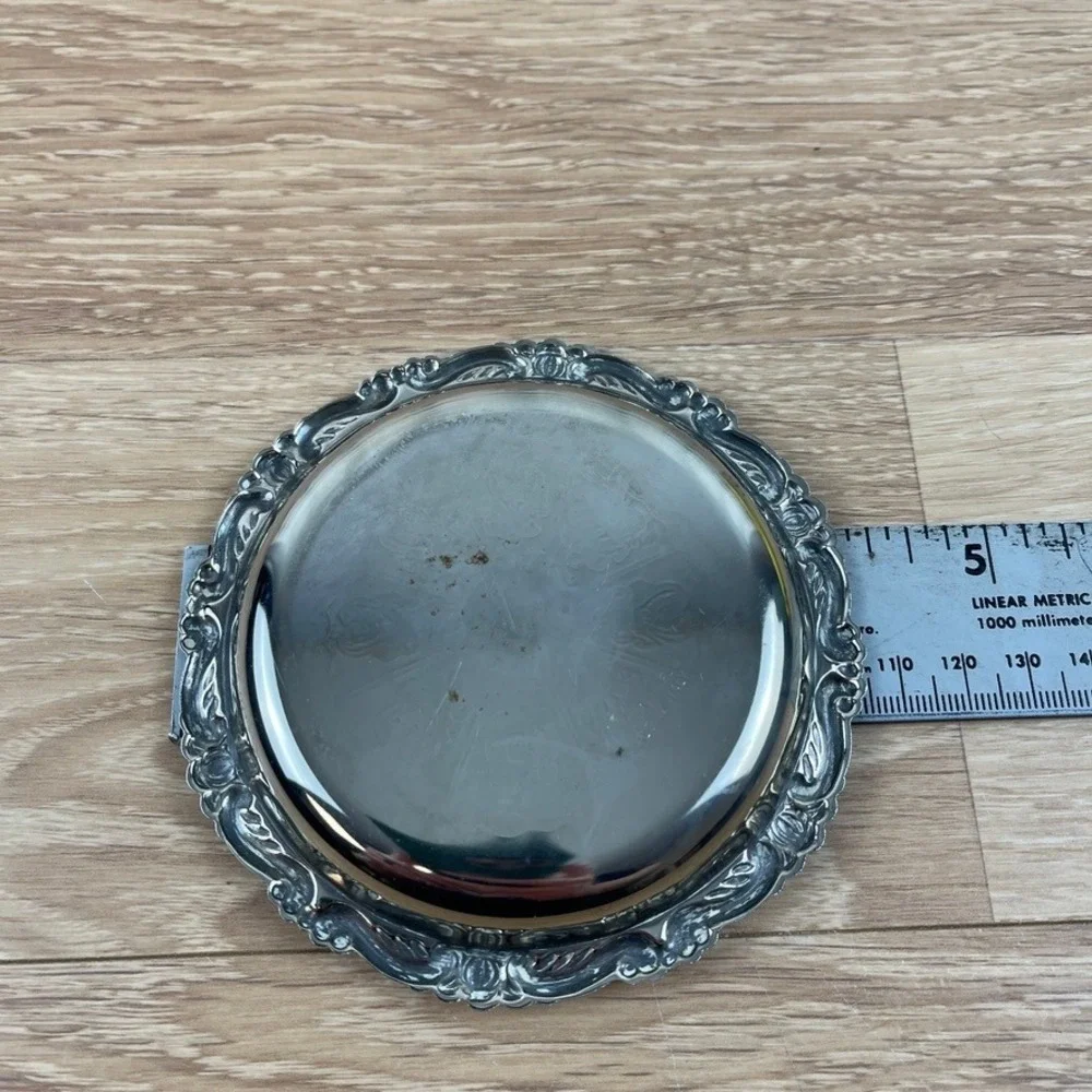 Vintage Silver Plated Ornate Floral Cake Server and Coaster Set Pierced Blade